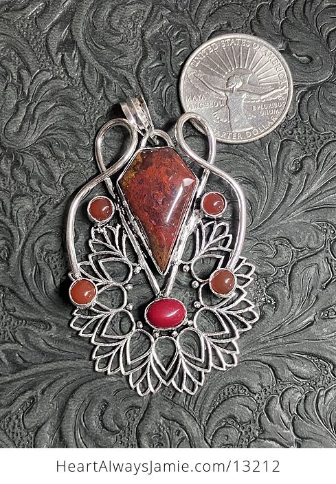 Red Indian Agate Coral and Carnelian Pendant Stone Crystal Jewelry - #w43974Gzu1s-6