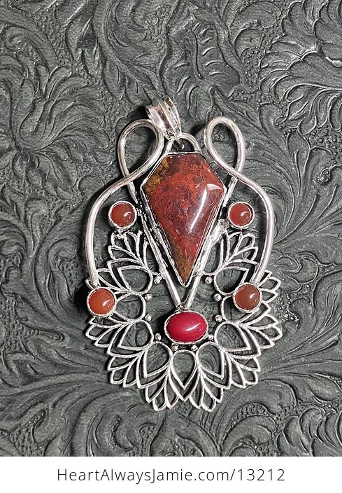 Red Indian Agate Coral and Carnelian Pendant Stone Crystal Jewelry - #w43974Gzu1s-5