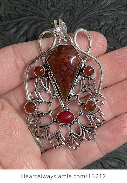 Red Indian Agate Coral and Carnelian Pendant Stone Crystal Jewelry - #w43974Gzu1s-1