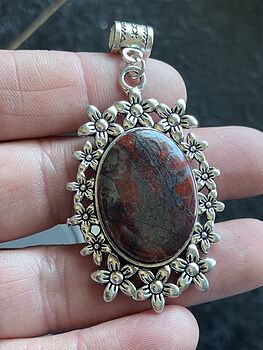 Red Jasper Hematite Floral Crystal Stone Jewelry Pendant #YC9c04SIatM