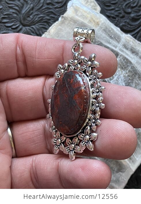 Red Jasper Hematite Floral Crystal Stone Jewelry Pendant - #YC9c04SIatM-5