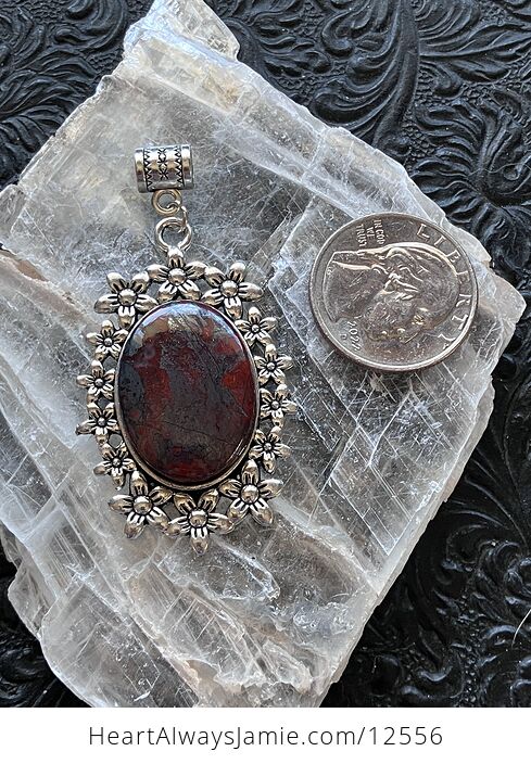 Red Jasper Hematite Floral Crystal Stone Jewelry Pendant - #YC9c04SIatM-8