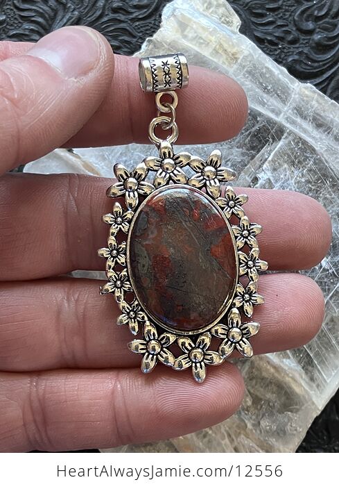 Red Jasper Hematite Floral Crystal Stone Jewelry Pendant - #YC9c04SIatM-2