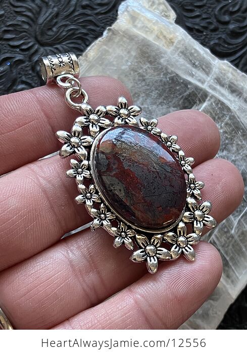 Red Jasper Hematite Floral Crystal Stone Jewelry Pendant - #YC9c04SIatM-3