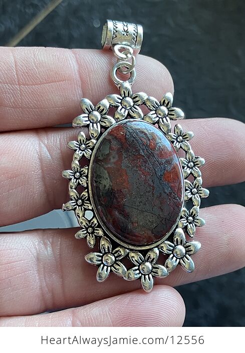 Red Jasper Hematite Floral Crystal Stone Jewelry Pendant - #YC9c04SIatM-1