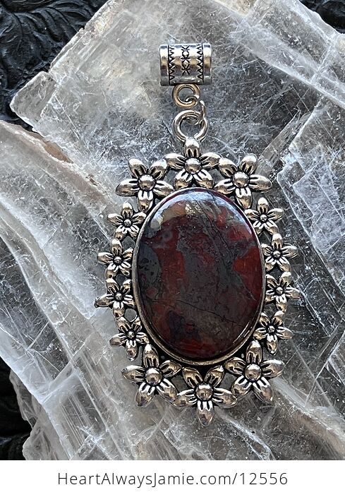 Red Jasper Hematite Floral Crystal Stone Jewelry Pendant - #YC9c04SIatM-7