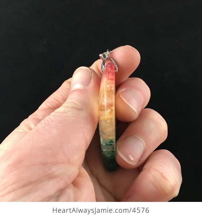 Red Orange and Green Rainbow Druzy Agate Stone Jewelry Pendant - #iO4TKbpURN8-4