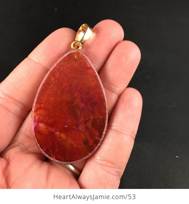 Red Orange and Pink Dragon Veins Stone Agate Pendant - #jdfND719gdM-2