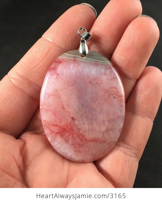 Red Pink and Beige Druzy Stone Pendant - #E3yBc5T3VV0-1