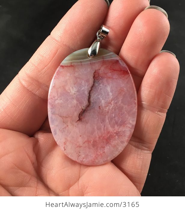 Red Pink and Beige Druzy Stone Pendant Necklace - #E3yBc5T3VV0-2