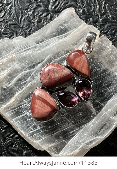 Red Rainbow Jasper and Pink Tourmaline Stone Jewelry Crystal Pendant - #Ubu7wb84Z0E-4