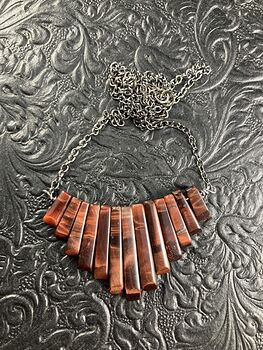 Red Tigers Eye Stone Bar and Hematite Chain Collar Pendant Necklace #8qK8woOOuW8