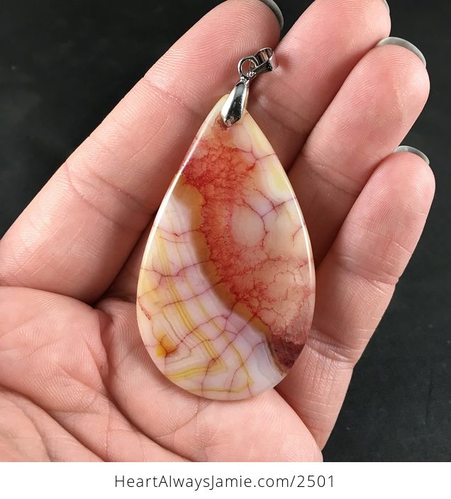 Red White Yellow and Orange Dragon Veins Druzy Agate Stone Pendant Necklace - #75EJS6iXGbA-2