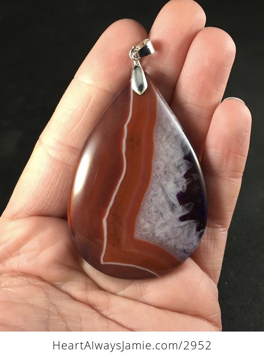 Reddish Brown and Purple Druzy Agate Stone Pendant - #QKA4q4ZeD5g-1