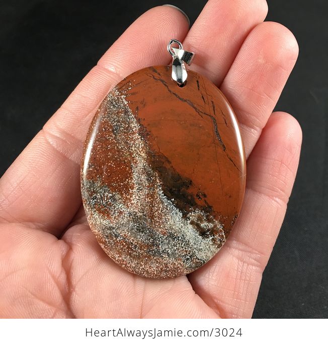 Reddish Orange and Tan Red Jasper Agate Stone Pendant - #42WqoB2dxJg-1