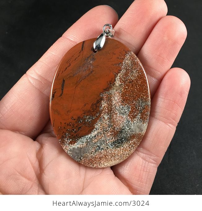 Reddish Orange and Tan Red Jasper Agate Stone Pendant Necklace - #42WqoB2dxJg-2