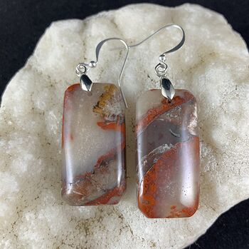 Redish Orange Brown and Tan Druzy Rainbow Jasper Stone Jewelry Earrings #gzdZ3bx31VU