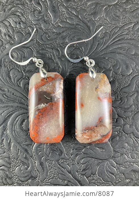 Redish Orange Brown and Tan Druzy Rainbow Jasper Stone Jewelry Earrings - #gzdZ3bx31VU-2