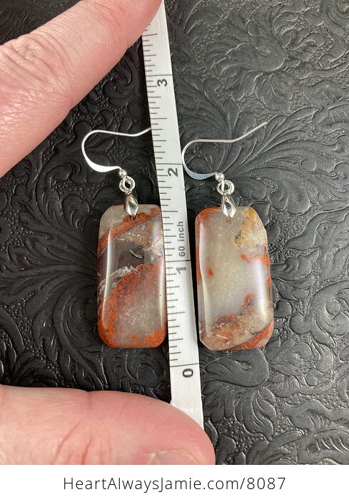 Redish Orange Brown and Tan Druzy Rainbow Jasper Stone Jewelry Earrings - #gzdZ3bx31VU-3