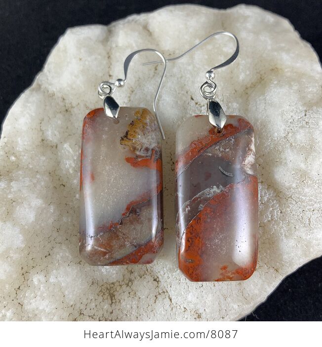 Redish Orange Brown and Tan Druzy Rainbow Jasper Stone Jewelry Earrings - #gzdZ3bx31VU-1