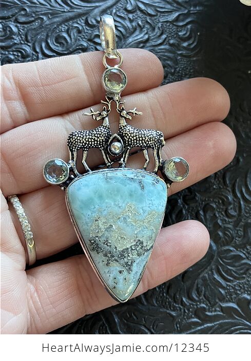 Reindeer Blue Topaz and Larimar Stone Jewelry Crystal Pendant - #BmDFFP3RZDg-1