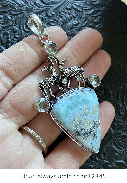 Reindeer Blue Topaz and Larimar Stone Jewelry Crystal Pendant - #BmDFFP3RZDg-2