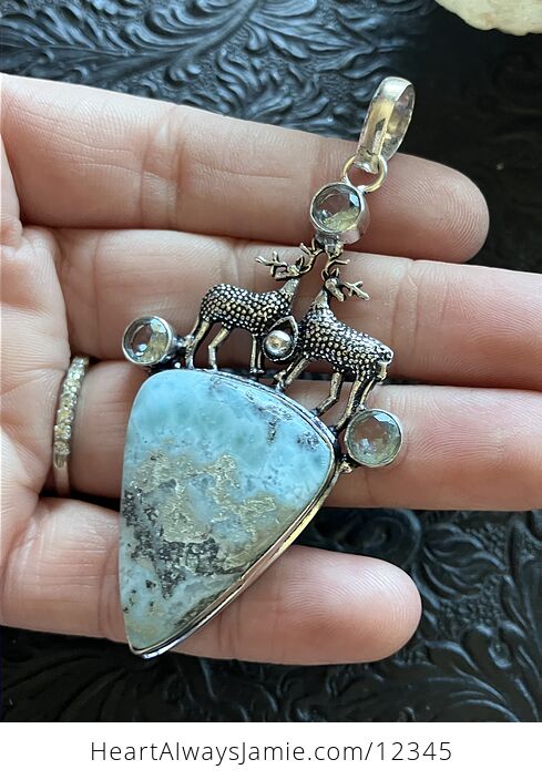 Reindeer Blue Topaz and Larimar Stone Jewelry Crystal Pendant - #BmDFFP3RZDg-3