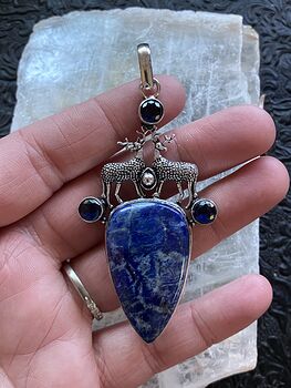 Reindeer Buck Stag Deer Lapis Lazuli and Topaz Stone Jewelry Crystal Pendant #7qIlDJMChVI