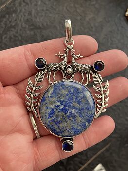 Reindeer Buck Stag Deer Lapis Lazuli and Topaz Stone Jewelry Crystal Pendant #sUwSiaT2iQ0