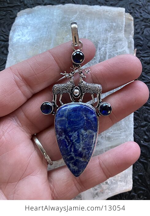 Reindeer Buck Stag Deer Lapis Lazuli and Topaz Stone Jewelry Crystal Pendant - #7qIlDJMChVI-1