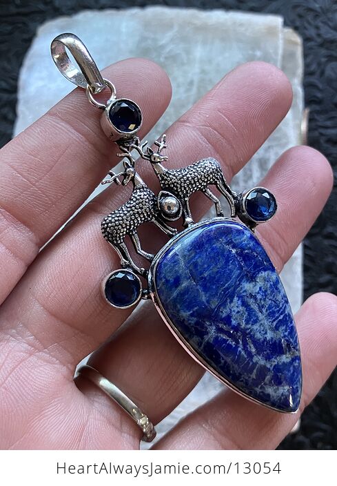 Reindeer Buck Stag Deer Lapis Lazuli and Topaz Stone Jewelry Crystal Pendant - #7qIlDJMChVI-4