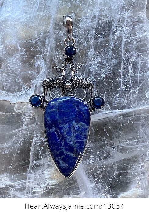 Reindeer Buck Stag Deer Lapis Lazuli and Topaz Stone Jewelry Crystal Pendant - #7qIlDJMChVI-2