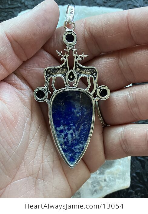 Reindeer Buck Stag Deer Lapis Lazuli and Topaz Stone Jewelry Crystal Pendant - #7qIlDJMChVI-7