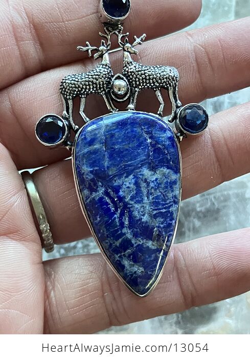 Reindeer Buck Stag Deer Lapis Lazuli and Topaz Stone Jewelry Crystal Pendant - #7qIlDJMChVI-6