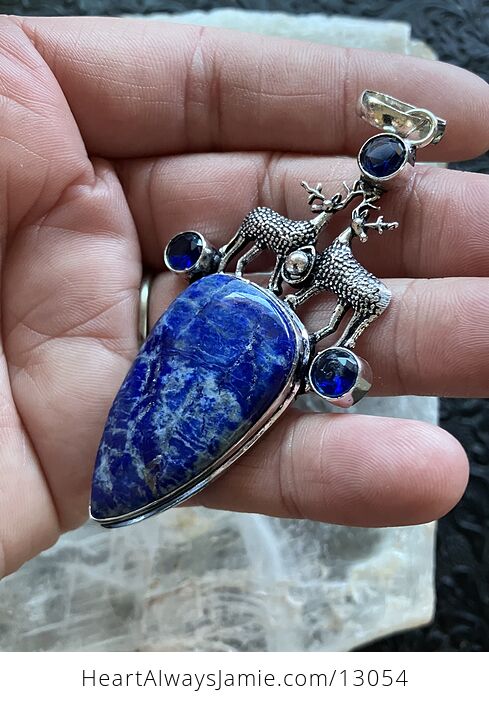 Reindeer Buck Stag Deer Lapis Lazuli and Topaz Stone Jewelry Crystal Pendant - #7qIlDJMChVI-5