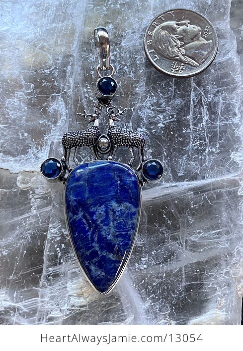 Reindeer Buck Stag Deer Lapis Lazuli and Topaz Stone Jewelry Crystal Pendant - #7qIlDJMChVI-3