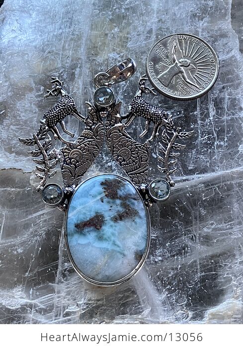 Reindeer Buck Stag Deer Lapis Lazuli and Topaz Stone Jewelry Crystal Pendant - #sRSWWG9Qoaw-3