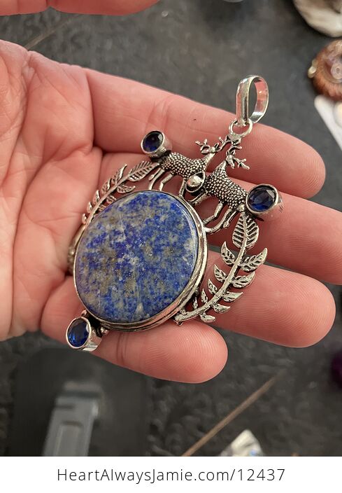 Reindeer Buck Stag Deer Lapis Lazuli and Topaz Stone Jewelry Crystal Pendant - #sUwSiaT2iQ0-4