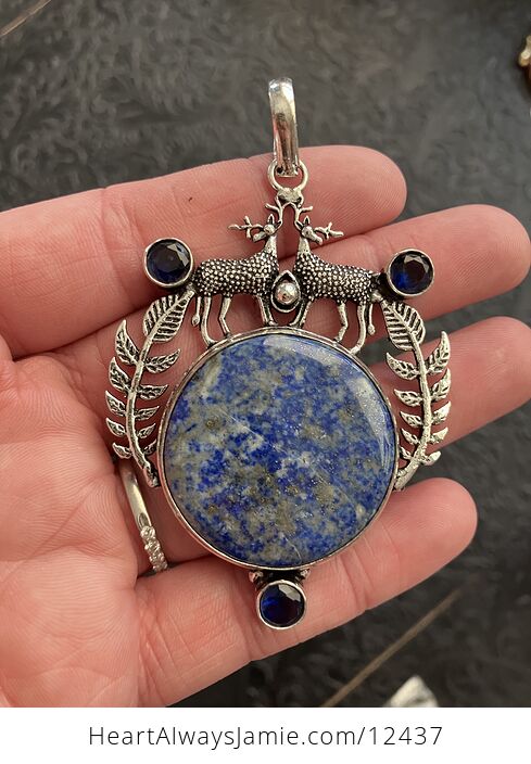 Reindeer Buck Stag Deer Lapis Lazuli and Topaz Stone Jewelry Crystal Pendant - #sUwSiaT2iQ0-1