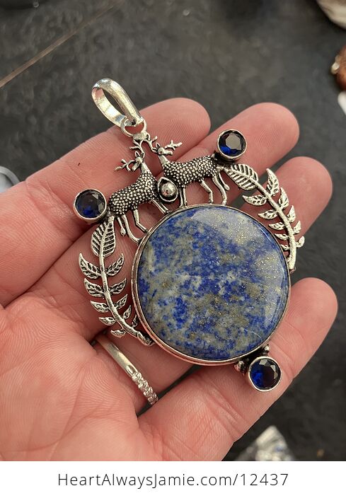 Reindeer Buck Stag Deer Lapis Lazuli and Topaz Stone Jewelry Crystal Pendant - #sUwSiaT2iQ0-3