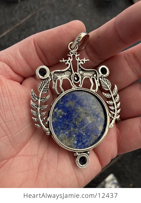 Reindeer Buck Stag Deer Lapis Lazuli and Topaz Stone Jewelry Crystal Pendant - #sUwSiaT2iQ0-2