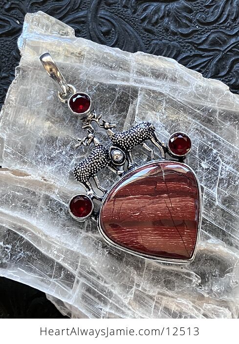 Reindeer Buck Stag Deer Red Rainbow Jasper and Garnet Stone Jewelry Crystal Pendant - #l63Nvz0qwI0-4