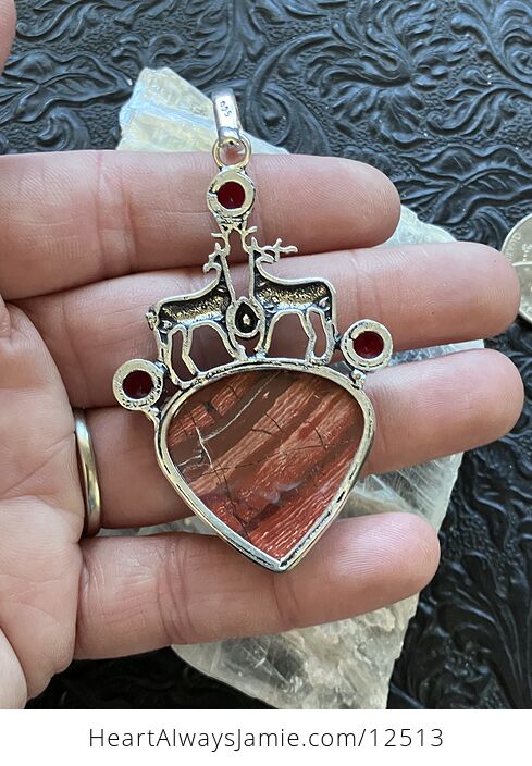 Reindeer Buck Stag Deer Red Rainbow Jasper and Garnet Stone Jewelry Crystal Pendant - #l63Nvz0qwI0-3