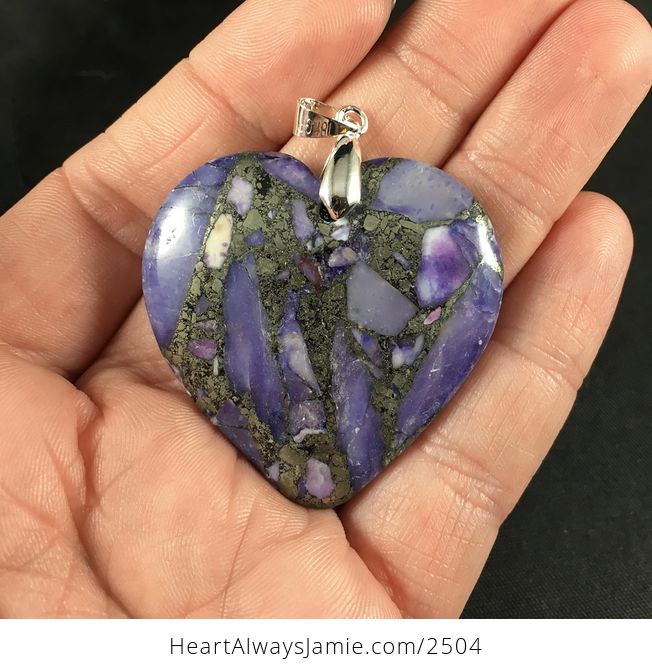 Reserved for Trish Gorgeous Heart Shaped Matrix Pyrite and Purple Stone Pendant - #jHuZCrU50aM-1
