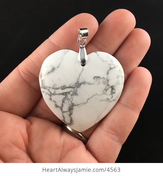 Reserved for Trish Heart Shaped White Howlite Stone Jewelry Pendant - #y0J6jjmCaFQ-1