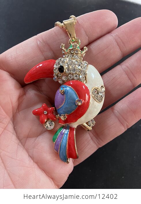 Rhinestone Enamel Toucan Bird Pendant Necklace Jewelry - #KZziUQAws7o-2