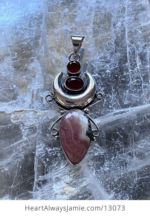 Rhodochrosite and Garnet Witchy Mustic Lunar Crystal Stone Jewelry Pendant - #5hkNFATDKYA-5