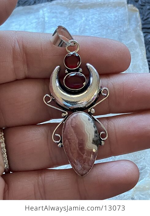 Rhodochrosite and Garnet Witchy Mustic Lunar Crystal Stone Jewelry Pendant - #5hkNFATDKYA-1