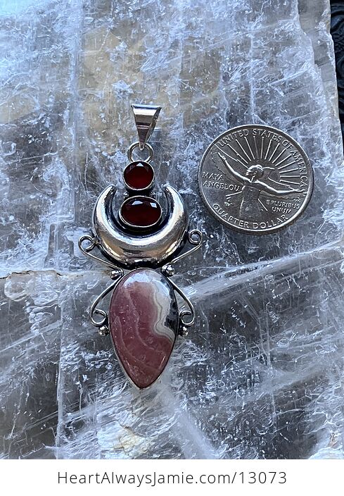 Rhodochrosite and Garnet Witchy Mustic Lunar Crystal Stone Jewelry Pendant - #5hkNFATDKYA-6