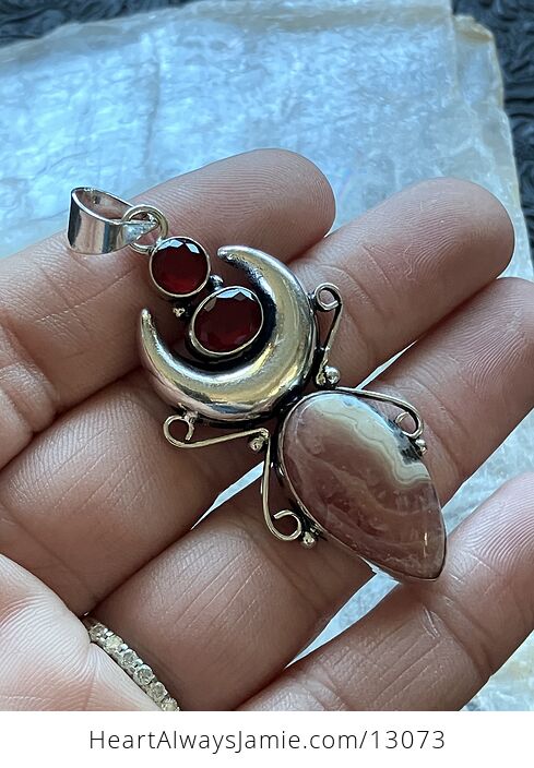 Rhodochrosite and Garnet Witchy Mustic Lunar Crystal Stone Jewelry Pendant - #5hkNFATDKYA-2